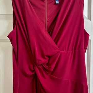 Chaps Red Evening Gown – Size 16 Maxi Length Sleeveless V- Neck Ruched